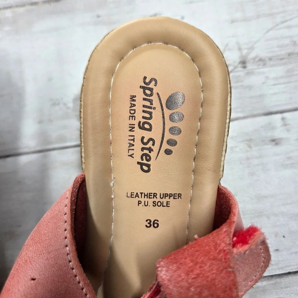 Spring Step Woven Platform Sandal Espadrille Women 36 Coral Pink Multi Leather
